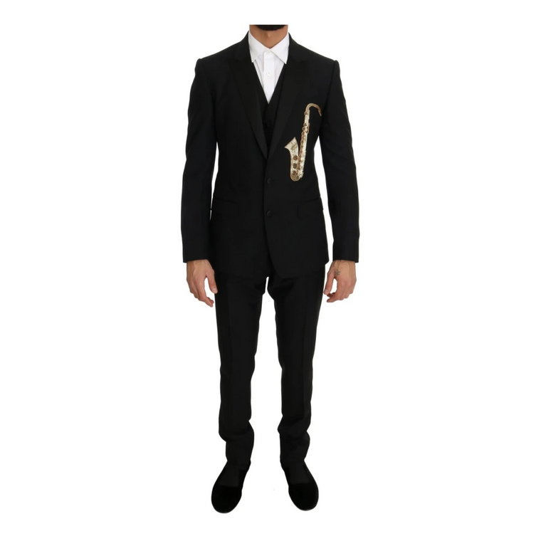 Czarny Wool Silk Saxophone Slim Fit Suit Dolce & Gabbana