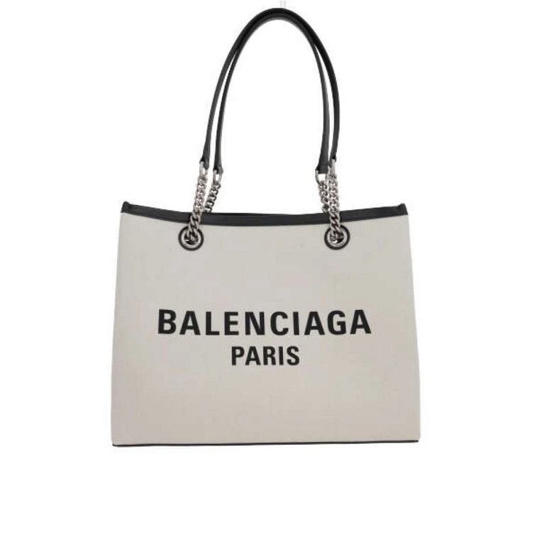 Torba z Kanwy z Skórzanymi Wykończeniami i Nadrukiem Logo Balenciaga