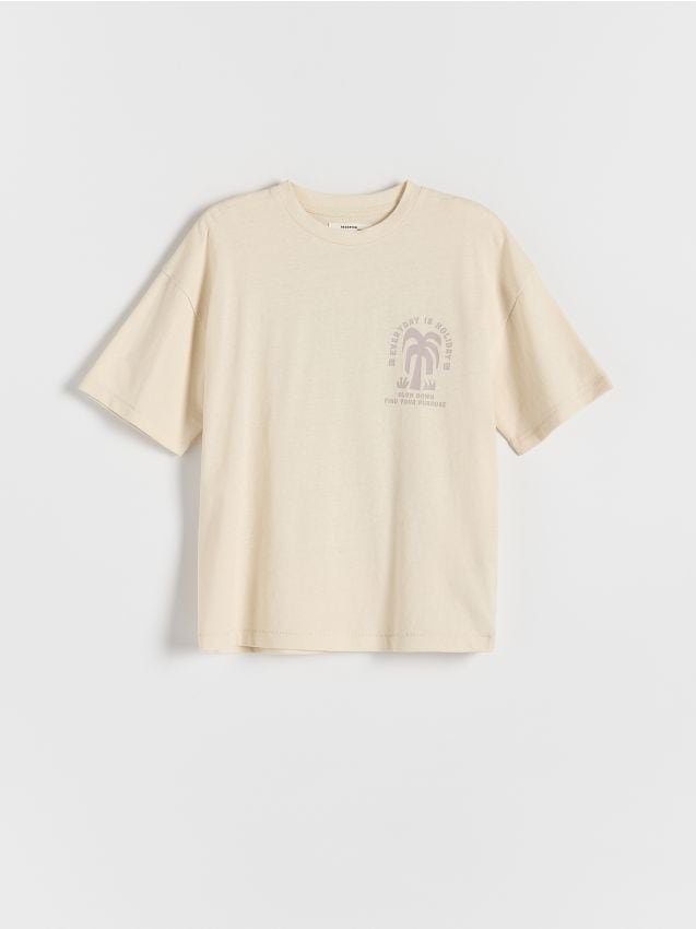 Reserved - T-shirt z lnem - złamana biel