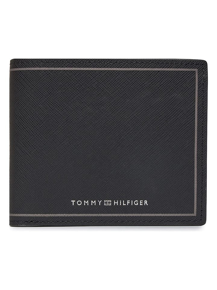 Tommy Hilfiger Skórzany portfel w kolorze czarno-beżowym - 12 x 10 x 2 cm