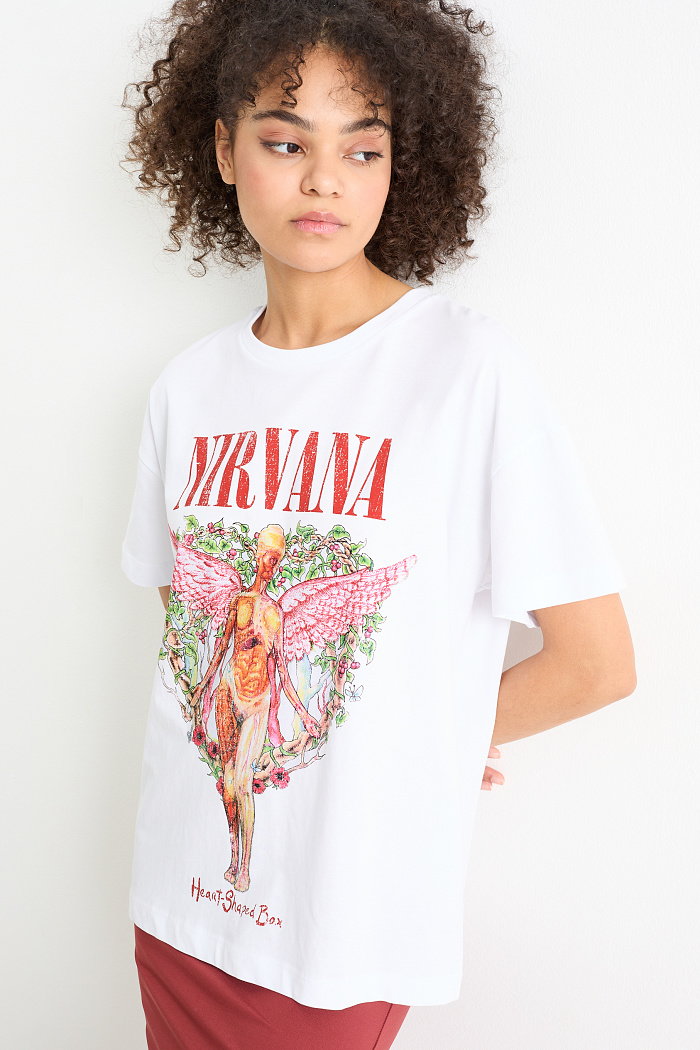 C&A CLOCKHOUSE-T-shirt-Nirvana, Biały, Rozmiar: XS