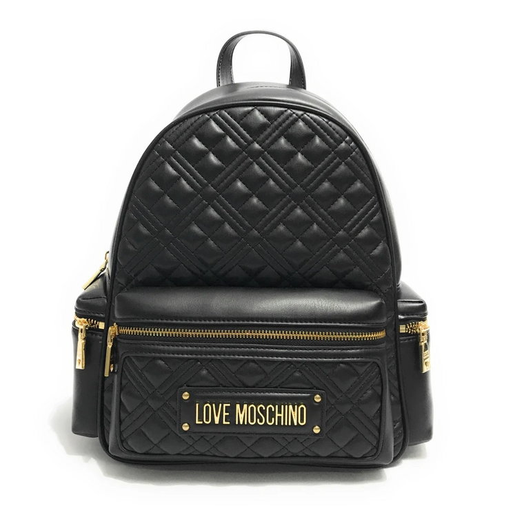 Pikowany czarno-złoty plecak Love dla kobiet Moschino