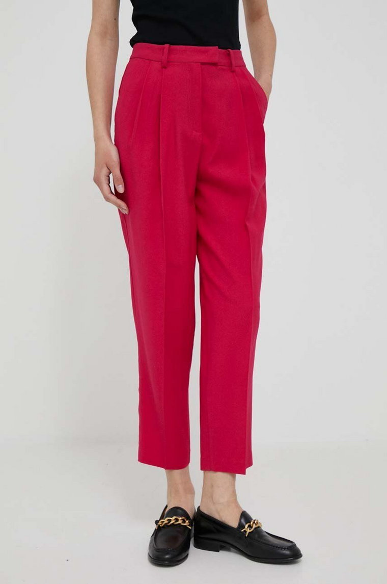 Sisley spodnie damskie kolor różowy fason cygaretki high waist