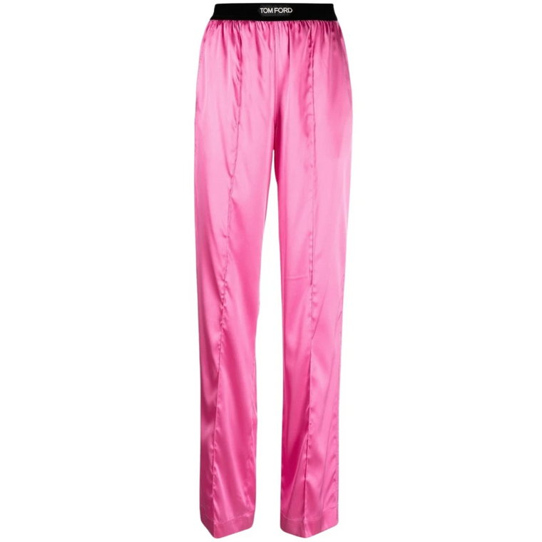 Różowe jedwabne spodnie z prostą nogawką Tom Ford
