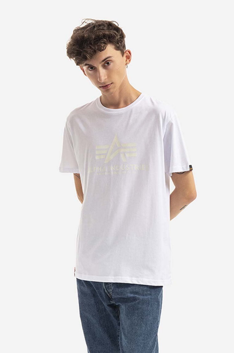 Alpha Industries t-shirt bawełniany Basic T Kryptonite kolor biały z nadrukiem 116521.09-BIALY