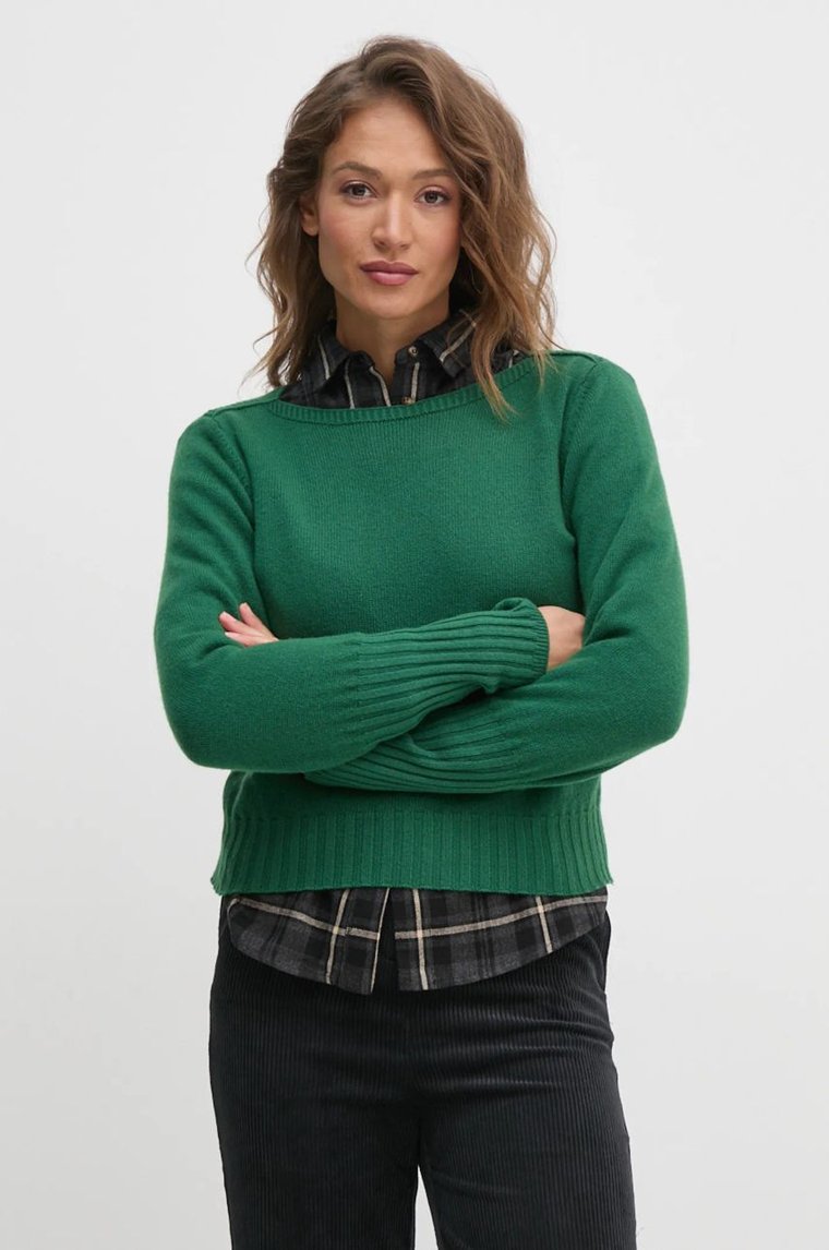 United Colors of Benetton sweter wełniany damski kolor zielony  1244D10C6