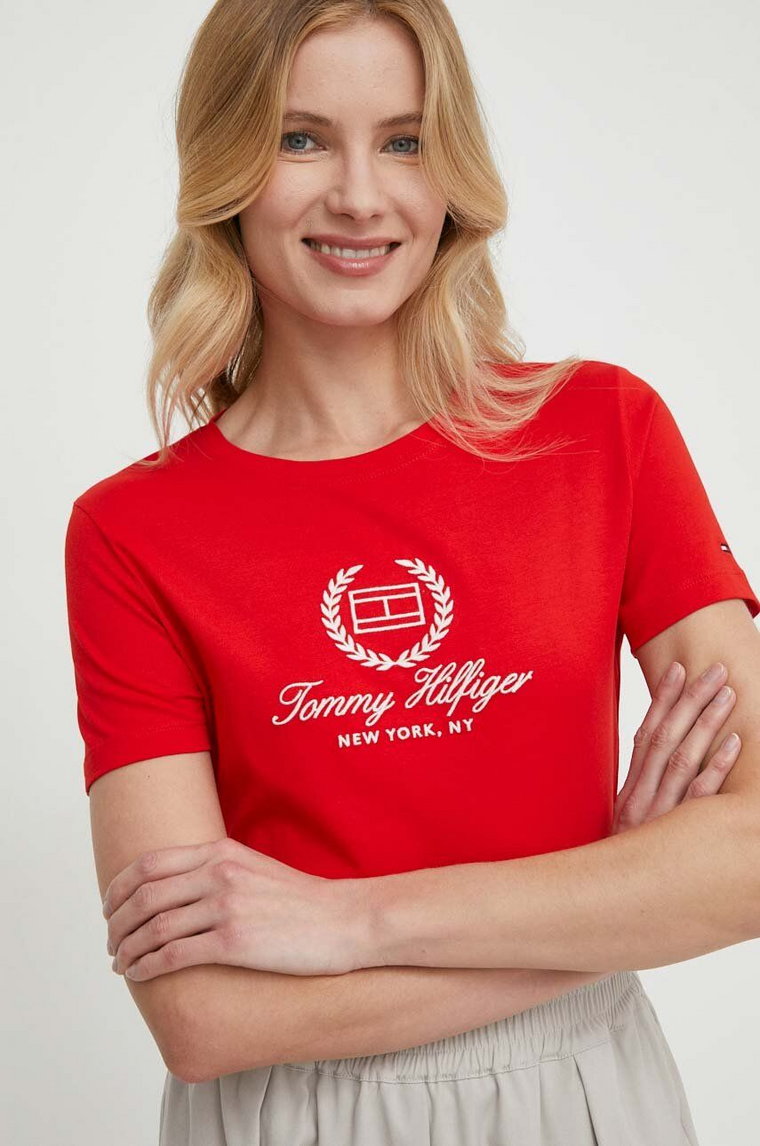 Tommy Hilfiger t-shirt bawełniany damski kolor czerwony WW0WW41761
