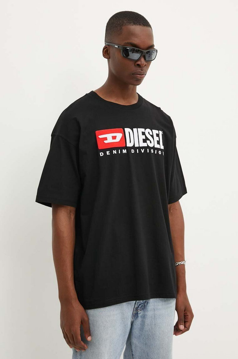 Diesel t-shirt bawełniany T-BOXT-DIV męski kolor czarny z aplikacją A14943.0GRAI