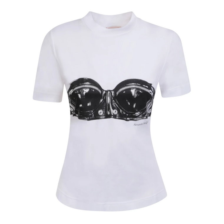 Elegancka Biała Koszulka z Grafiką Alexander McQueen