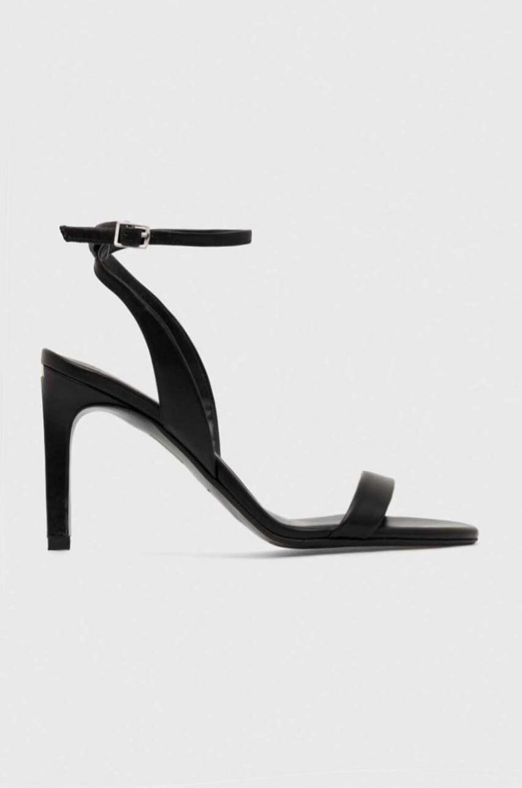 Calvin Klein sandały skórzane HEEL SANDAL 90 LTH kolor czarny HW0HW01945