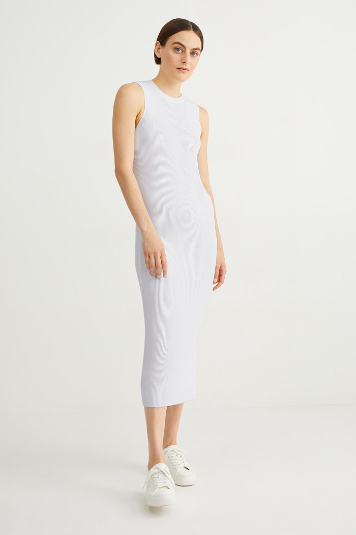 C&A Dzianinowa sukienka podkreślająca figurę-w prążki, Biały, Rozmiar: XS