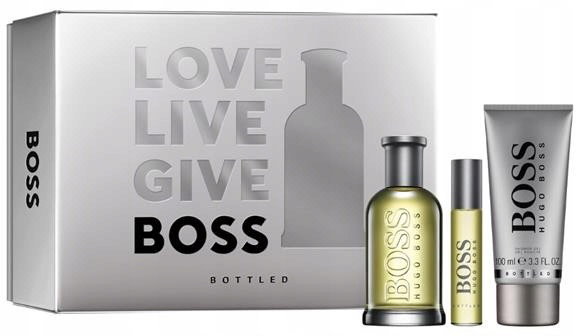 Zestaw męski Hugo Boss Butelkowana Woda toaletowa 100 ml + Żel pod prysznic 100 ml + Woda toaletowa 10 ml (3616303428457). Perfumy męskie