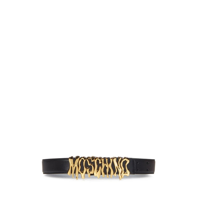 Czarny skÃrzany pasek z zapiÄciem z pozÅacanego metalu Moschino