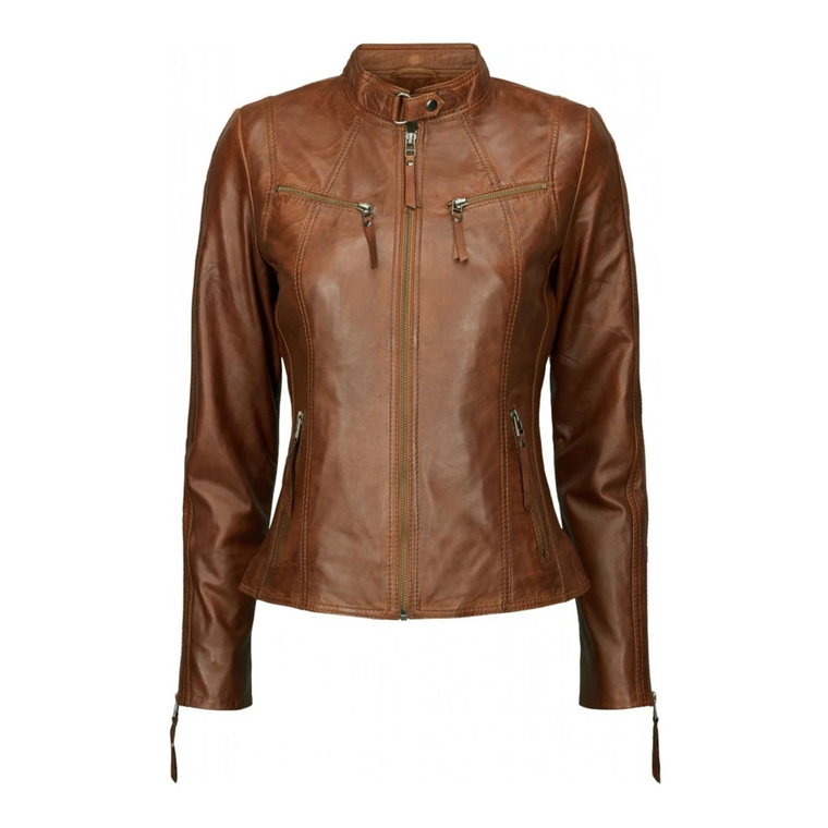 Kurtka Skórzana Biker 10245 Ciemny Cognac Btfcph