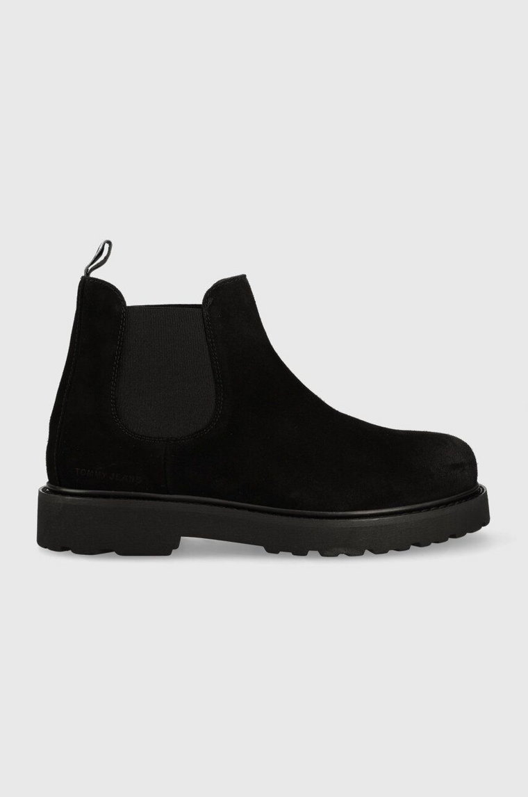 Tommy Jeans sztyblety zamszowe TJM CHELSEA HIGH BOOT męskie kolor czarny EM0EM01205