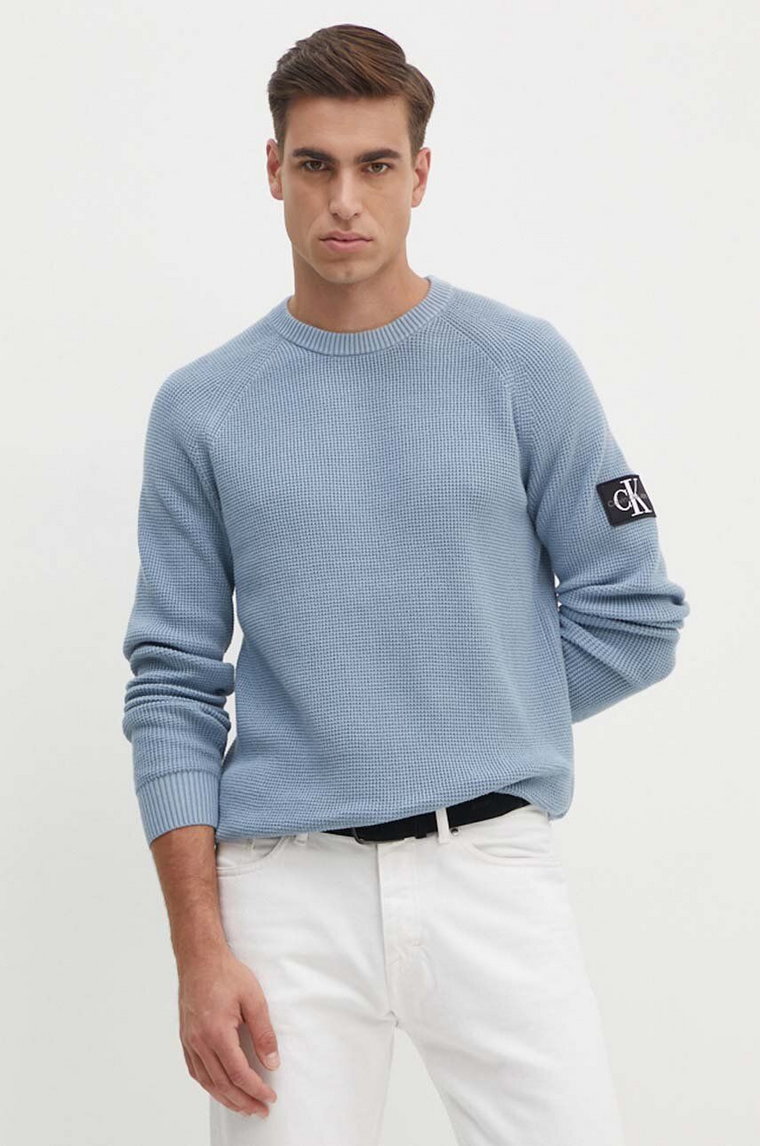 Calvin Klein Jeans sweter bawełniany kolor niebieski lekki