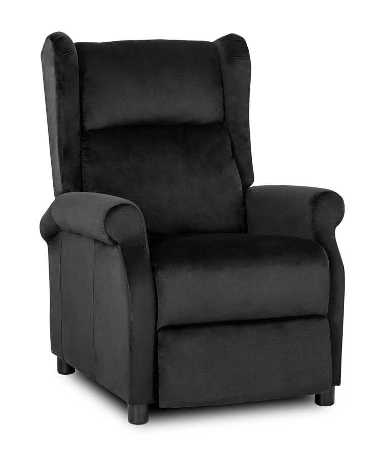 Czarny welurowy fotel uszak z funkcją rozkładania - Alvo