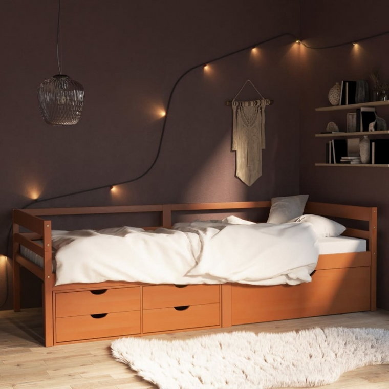 Rama łóżka z szufladami i szafką, miodowa, sosna, 90x200 cm kod: V-322058