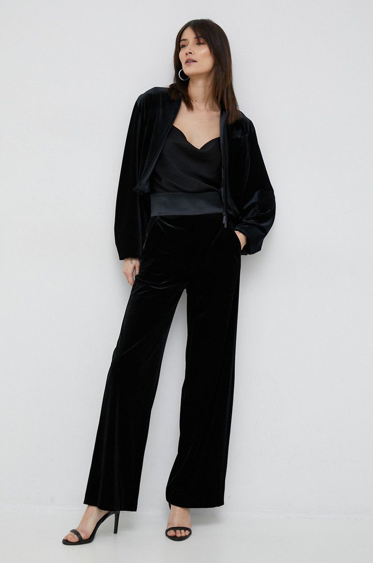 Emporio Armani spodnie damskie kolor czarny szerokie high waist