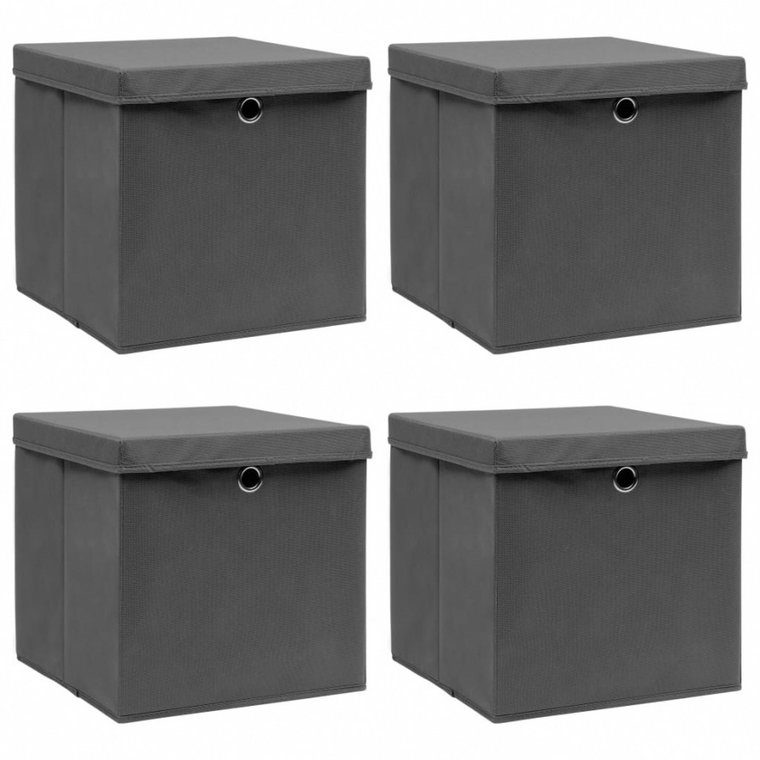 Pudełka z pokrywami, 4 szt., szare, 32x32x32 cm, tkanina kod: V-288335