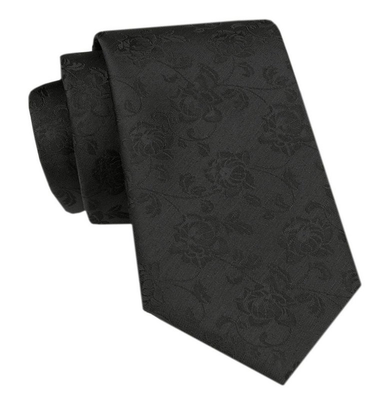 Elegancki Krawat Męski Angelo di Monti - Czarny z Kwiatową Fakturą