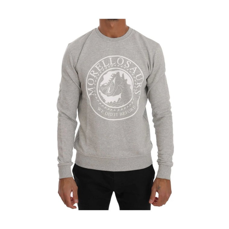 Szara Bawełniana Sweter z Dekoltem Crewneck i Logo Morellosaurs Frankie Morello