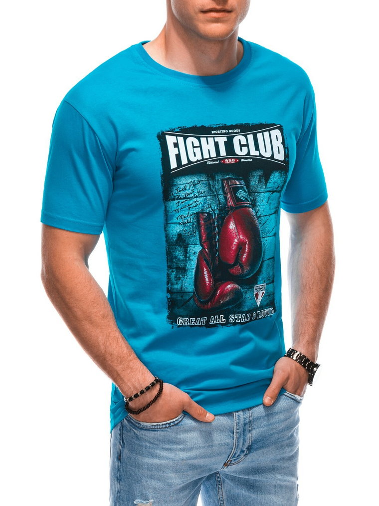 T-shirt męski z nadrukiem S1861 - jasnoniebieski