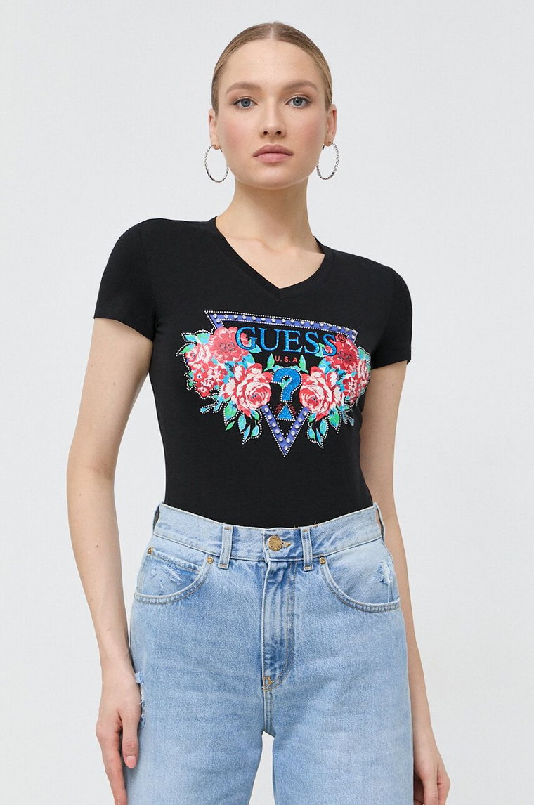 Guess t-shirt damski kolor czarny