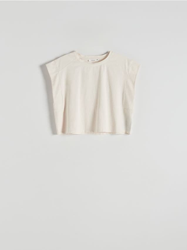 Reserved - T-shirt kimono z efektem sprania - złamana biel
