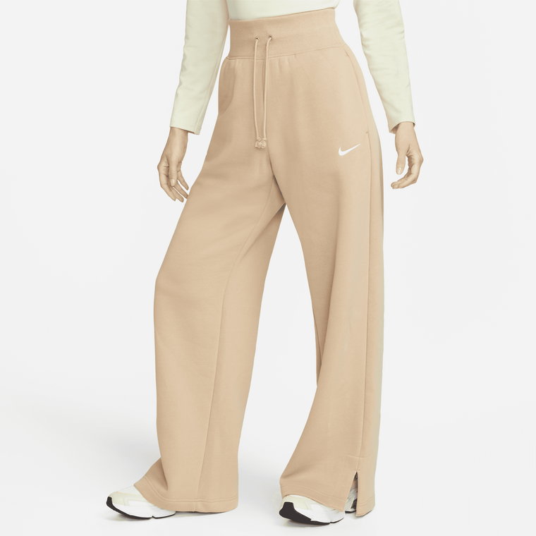 Damskie spodnie dresowe z wysokim stanem i szerokimi nogawkami Nike Sportswear Phoenix Fleece - Brązowy