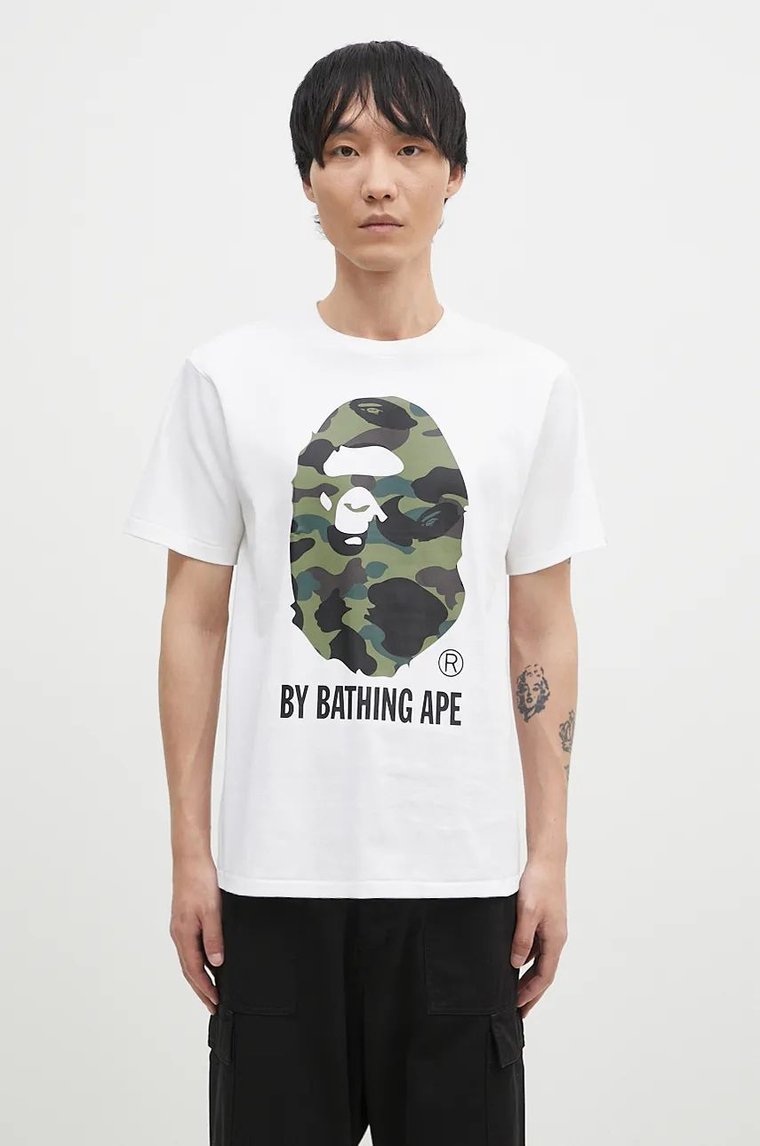 A Bathing Ape t-shirt bawełniany 1ST CAMO BY BATHING APE TEE męski kolor biały z nadrukiem 1K80110012