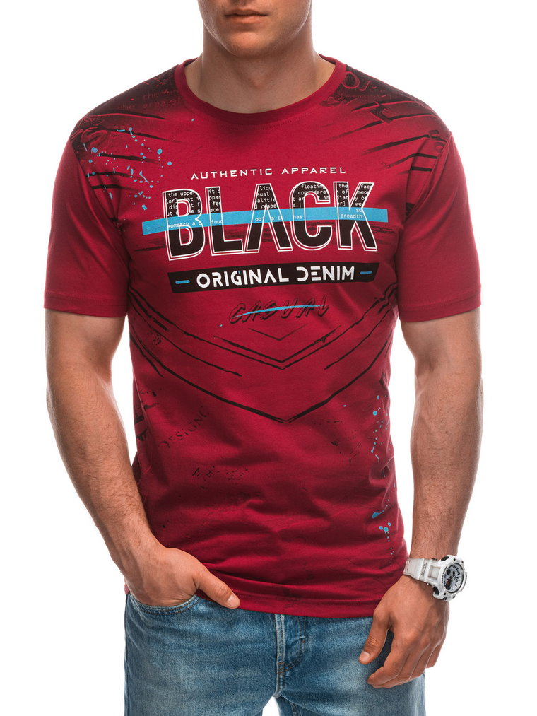 T-shirt męski z nadrukiem S1936 - czerwony