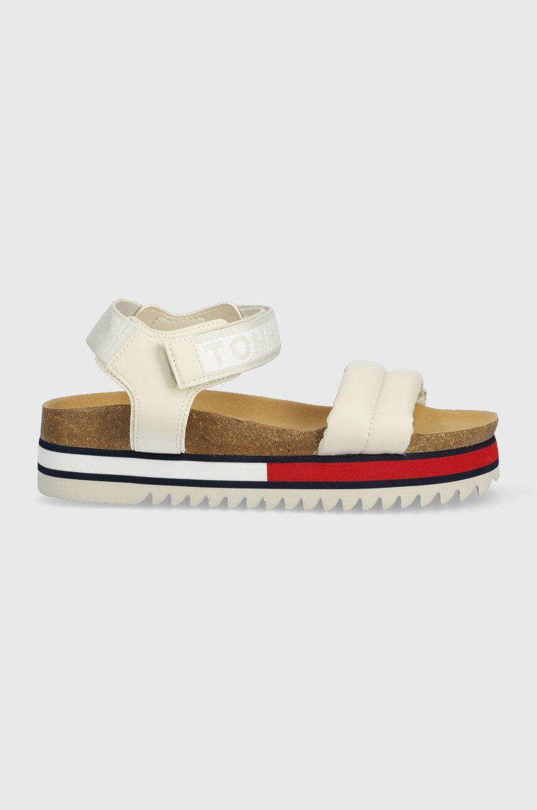 Tommy Jeans sandały FLAG OUTSOLE SANDAL damskie kolor beżowy na platformie EN0EN02122