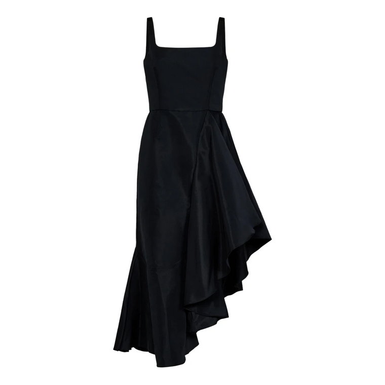 Czarna asymetryczna sukienka z falbaną Aw23 Alexander McQueen