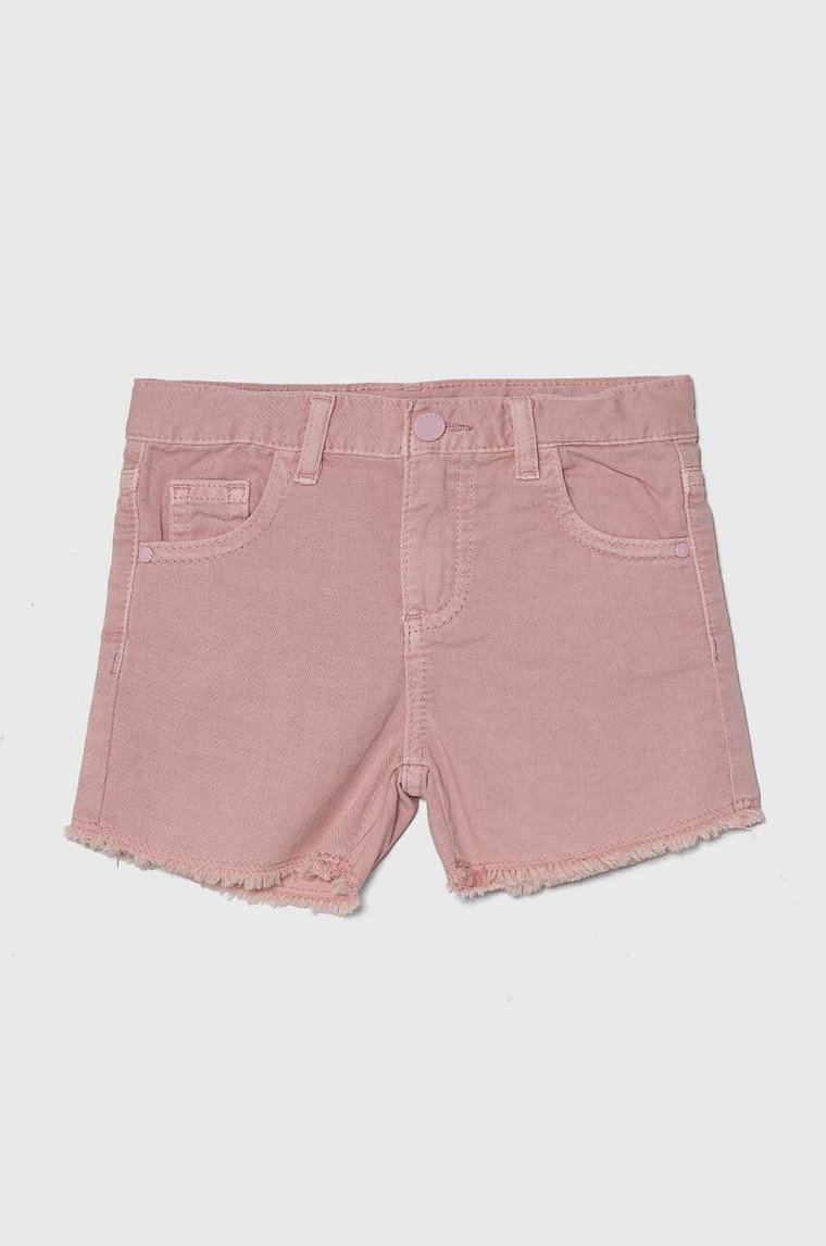 Guess szorty jeansowe dziecięce kolor różowy gładkie regulowana talia
