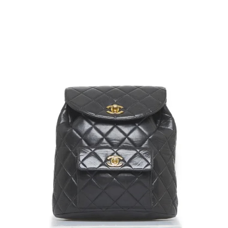 Czarny skórzany plecak z wzorem Matelasse Chanel Vintage