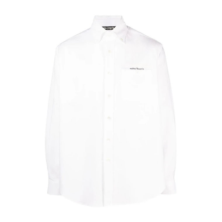 Biała Dopasowana Koszula z Wzorzystą Wstążką Palm Angels