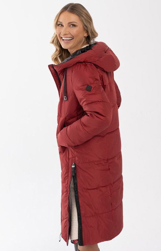Długi płaszcz pikowany z kapturem czerwony J-Monaco, Kolor czerwony, Rozmiar XS, Volcano