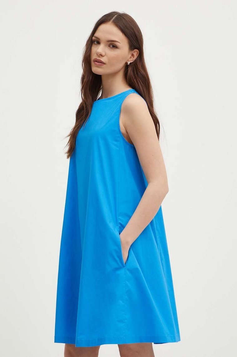 United Colors of Benetton sukienka bawełniana kolor niebieski mini rozkloszowana