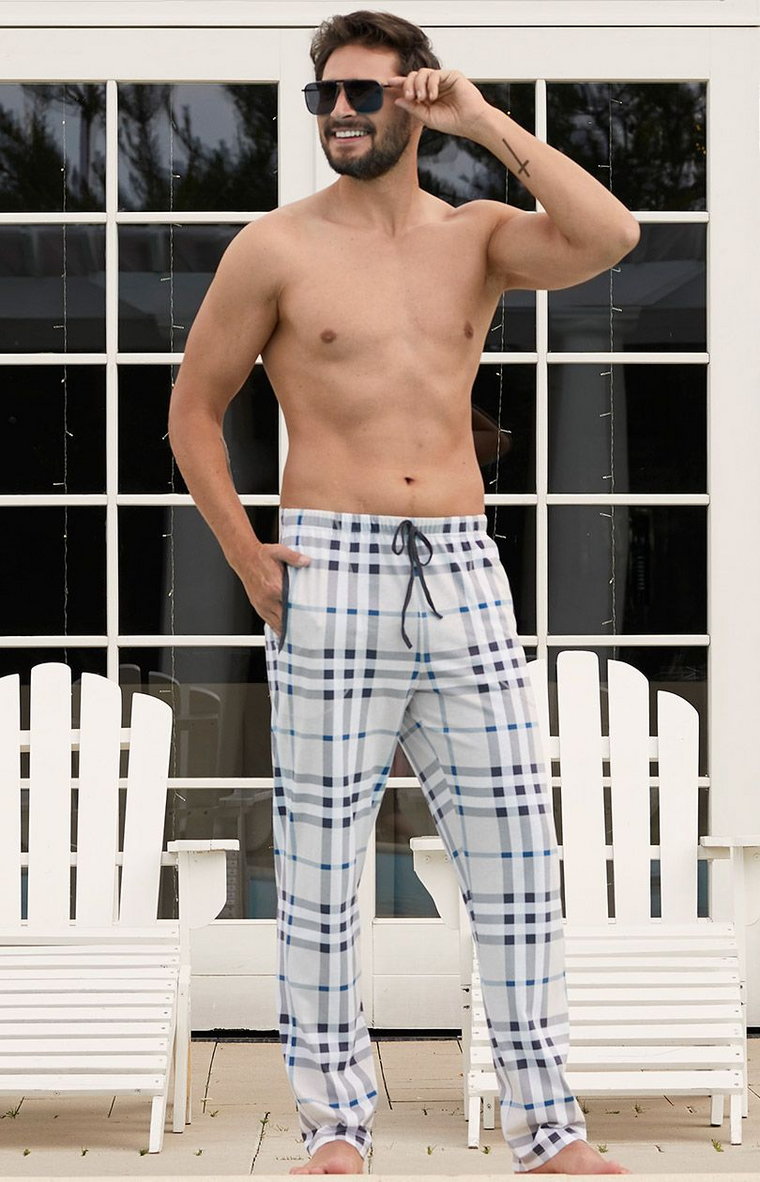 Spodnie męskie z długą nogawką Gilbert, Kolor beżowy-wzór, Rozmiar 2XL, Italian Fashion