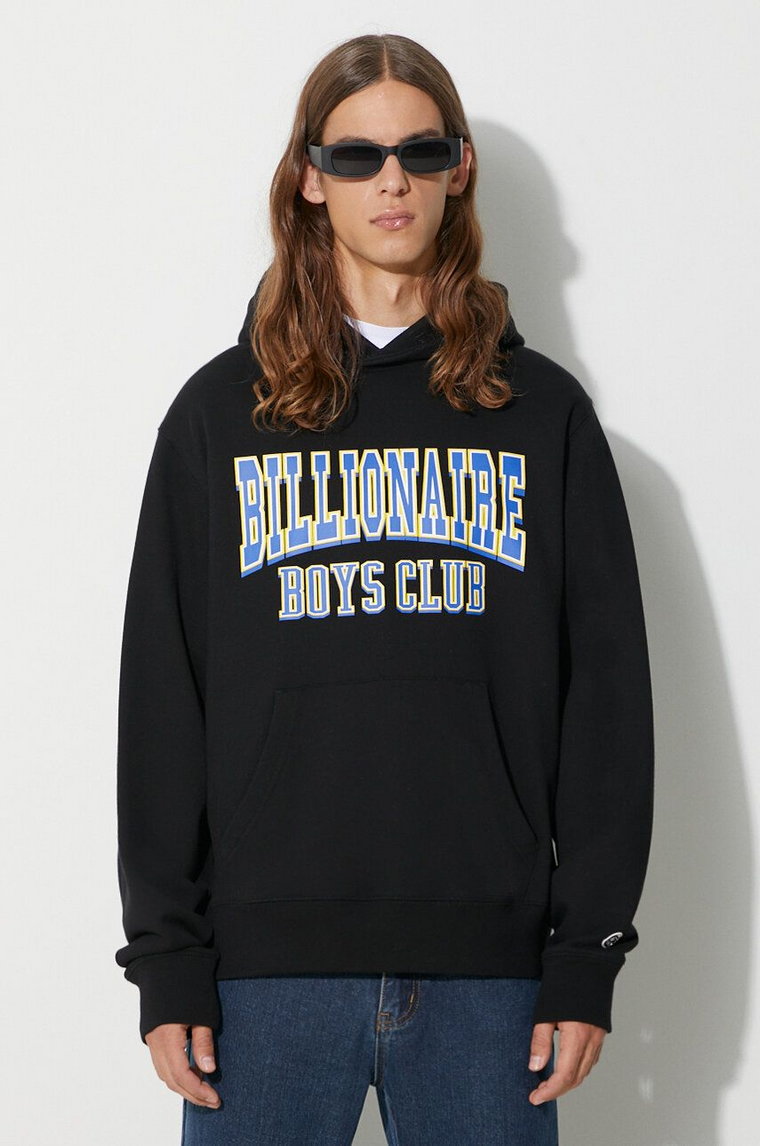 Billionaire Boys Club bluza bawełniana VARSITY LOGO POPOVER HOOD męska kolor czarny z kapturem z nadrukiem B23328