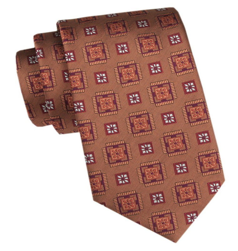 Męski Krawat - Angelo di Monti - Miodowy, Wzór Geometryczny