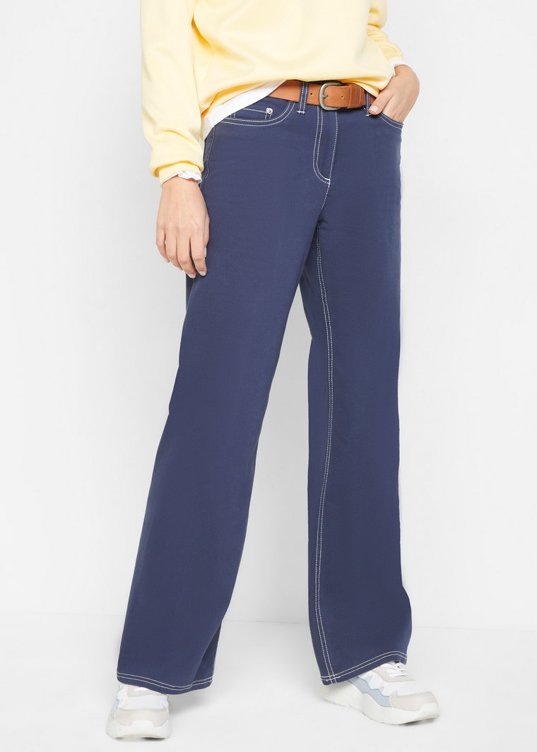 Spodnie twillowe z szerokimi nogawkami i kontrastowymi szwami