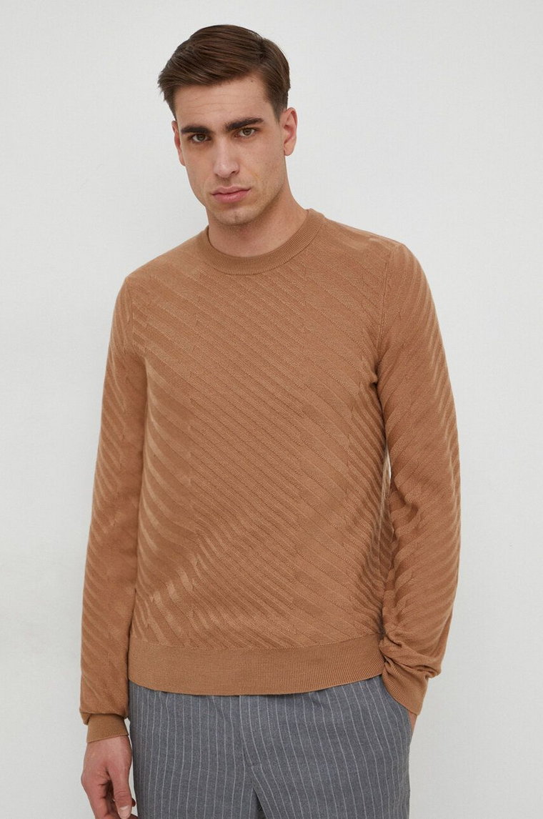 BOSS sweter wełniany męski kolor beżowy lekki 50506035