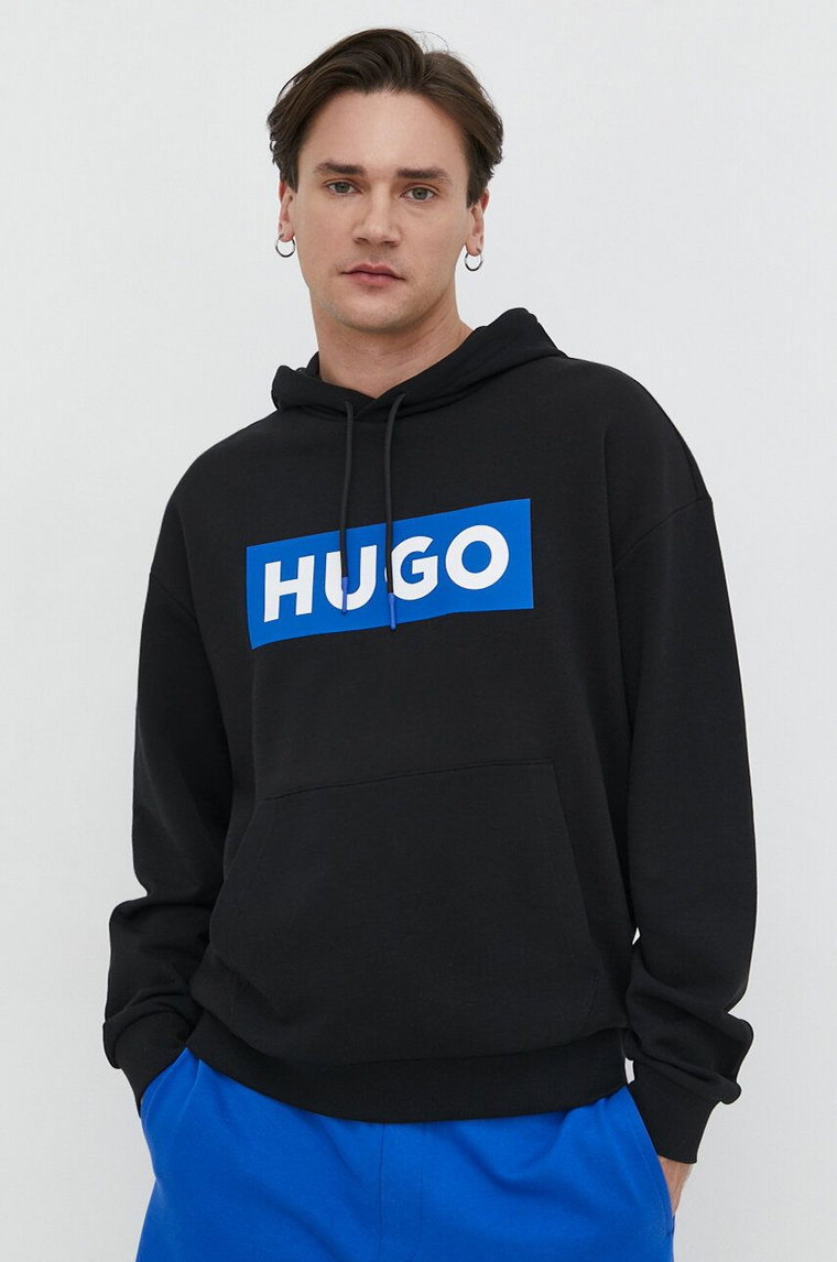 Hugo Blue bluza męska kolor czarny z kapturem z nadrukiem 50522370