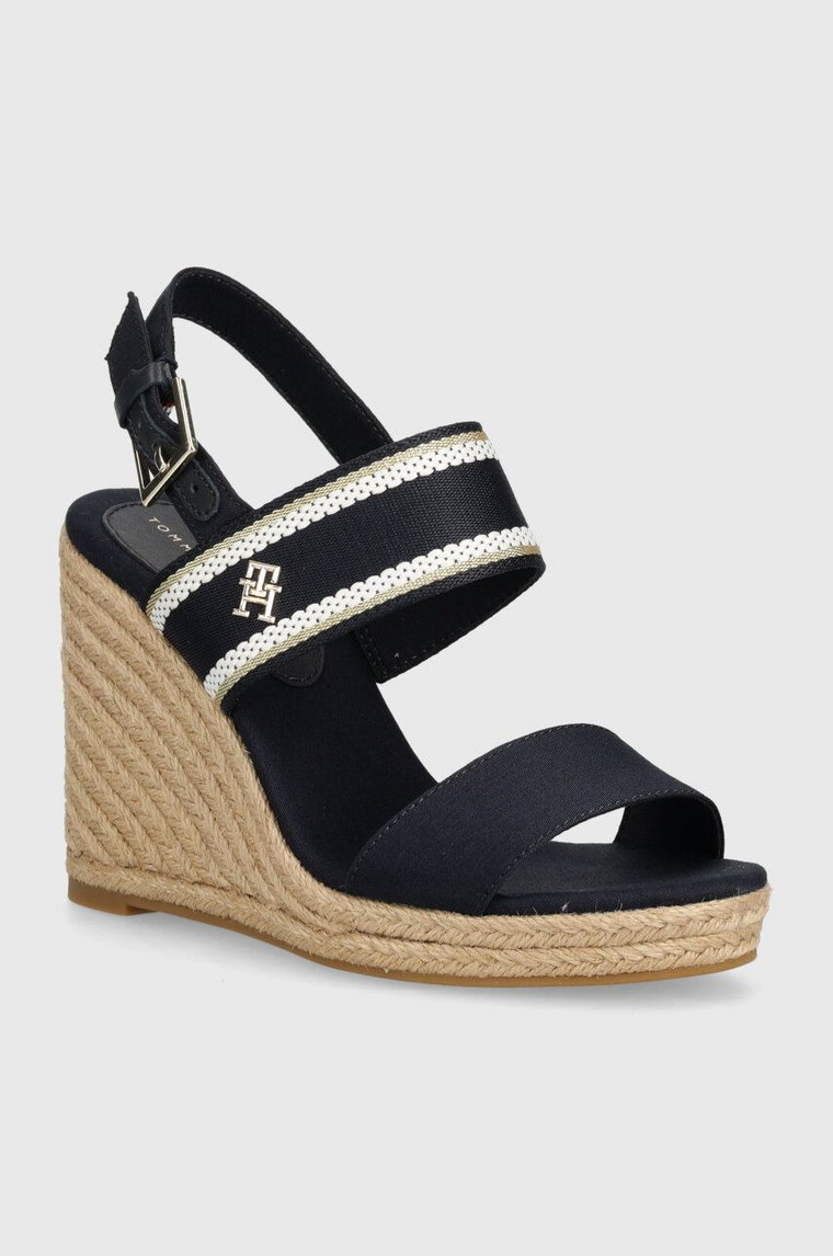 Tommy Hilfiger sandały WEBBING HIGH WEDGE SANDAL kolor granatowy FW0FW08045