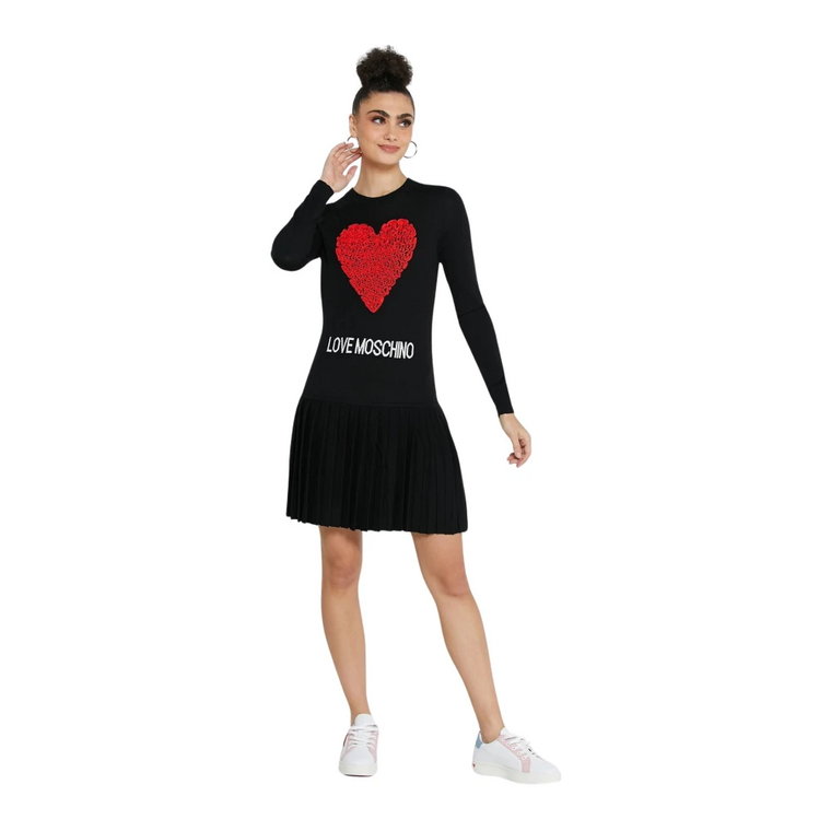 Czarna Sukienka z Akrylu z Wytłoczonym Sercem Love Moschino