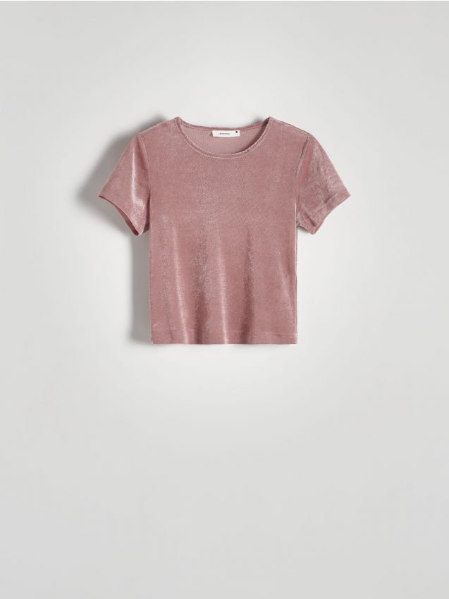 Reserved - Meshowa bluzka z szalem - różowy