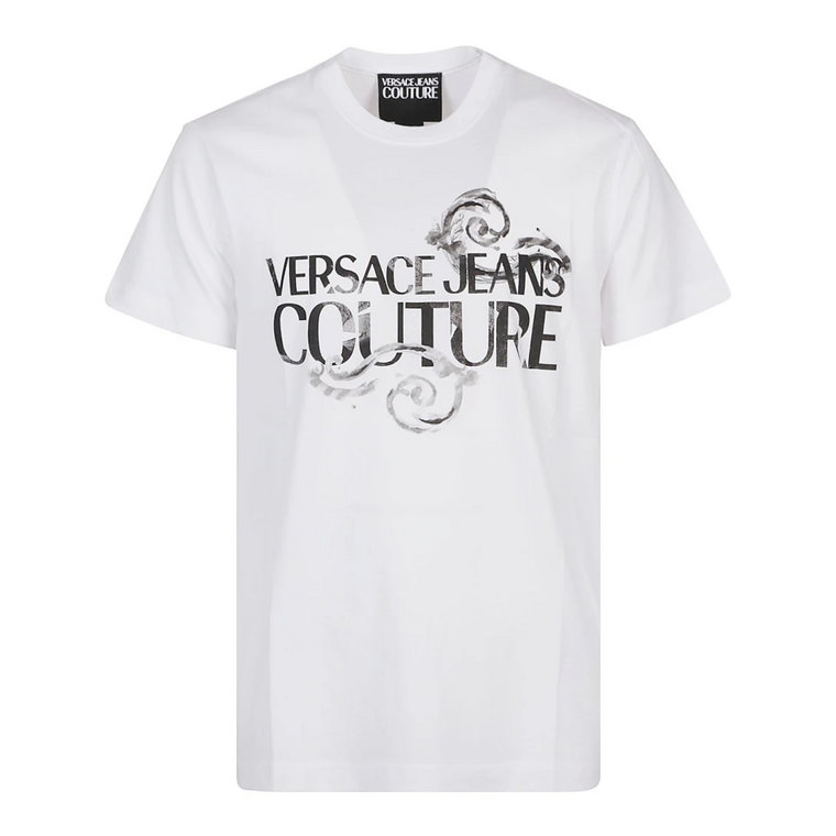 Biała Koszulka z Logo Watercolor Versace Jeans Couture