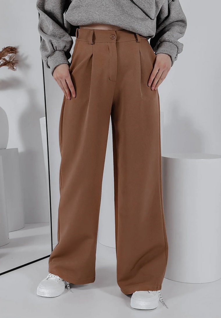 Eleganckie spodnie z prostą nogawką Margo camelowe S